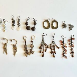 Elegant White, Brown, Orange and Gold Dangle Earrings